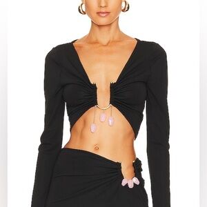 L'Academie Black Long Sleeve Blouse with Pink Accents